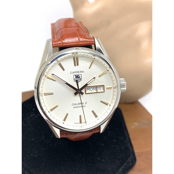 Tag Heuer Carrera Calibre 5 Men's Watch WAR201D-1 Swiss Automatic Brown Leather - Picture 13 of 14